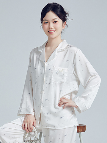 丝绸木耳花边领女士家居服